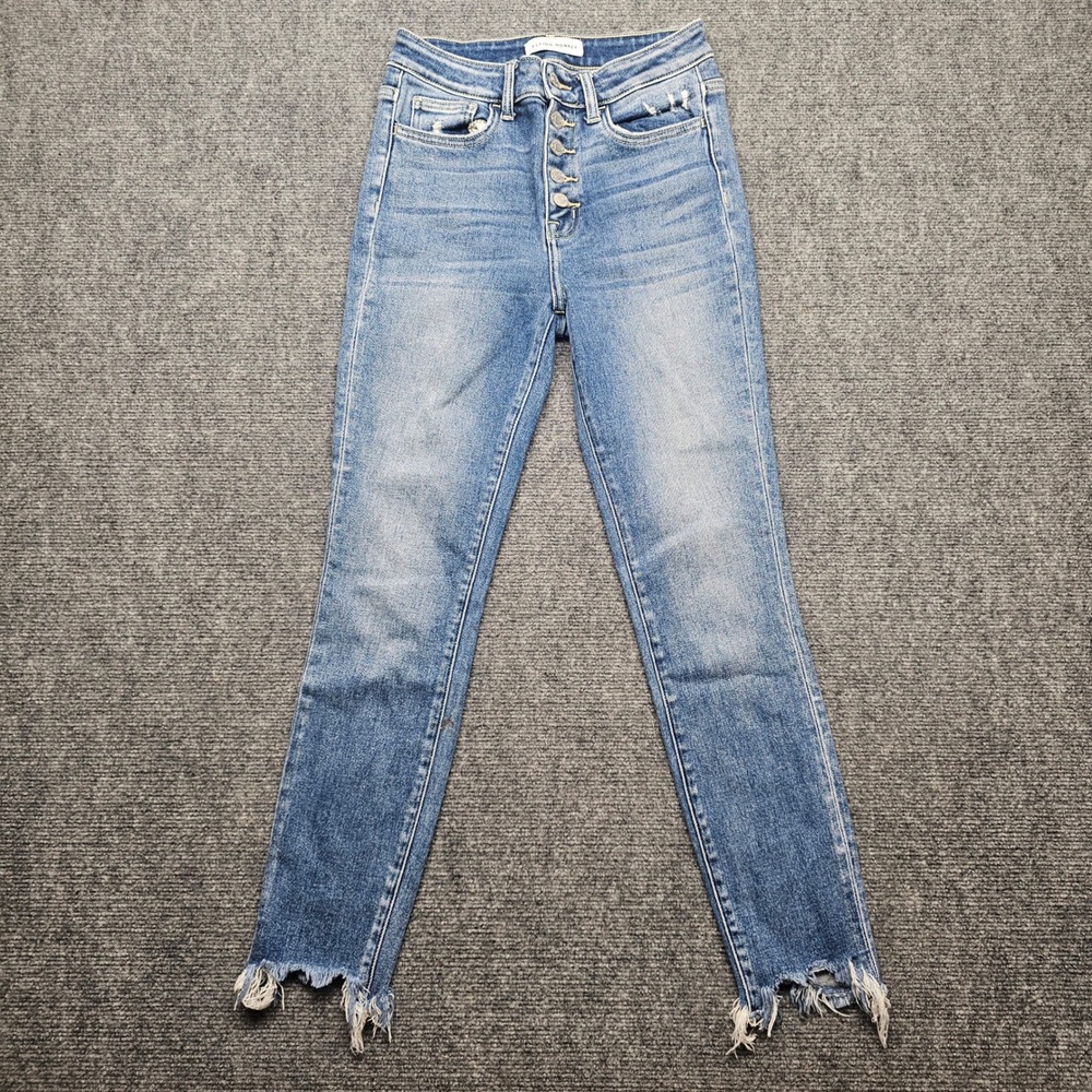 Flying Monkey High Rise Button Fly Skinny Jeans F4132 Medium Wash Distressed 27